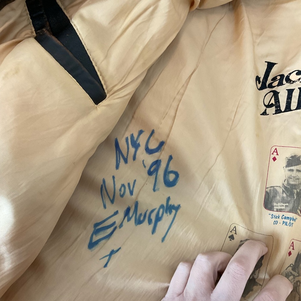 Vintage Avirex Jack Of All Raids Sack Time Nose Art A2 XL Leather Bomber Jacket - Picture 14 of 16